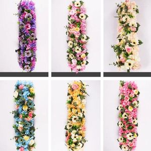 Fleurs décoratives 25x100CM rangée de fleurs en soie artificielle décoration de mariage Rose route cité Arrangement arqué bricolage accessoires de fond