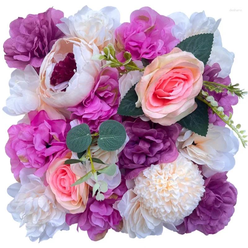 Decorative Flowers 25x25CM Artificial Flower Arch Cinema Image Wall Wedding Background Rose Decoration Green Plant