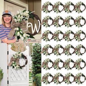 Decoratieve Bloemen 26 Letters Krans Deur Opknoping Familienaam Initialen Teken Simulatie Tulp Rotan Slingers Voor Voorruit