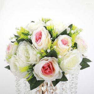 Flores decorativas de 26CM de diámetro, tela Artificial, centro de mesa de flores de simulación de plástico para decoración de boda, ramo de mesa de plomo para carretera DIY