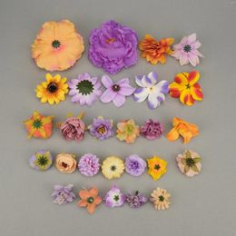 Fleurs décoratives 26pcs tête de fleur de soie artificielle combo ensemble violet marguerite en vrac bricolage mariage bouquet de mariée floral mur numéro décor