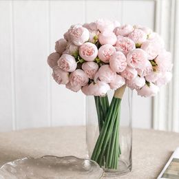 Fleurs décoratives 27 têtes Bouquet de fleurs de soie rose artificielle pour le mariage pour la maison de chambre à la maison table maître de la pièce maître