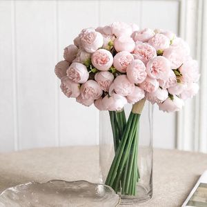 Decoratieve bloemen 27 hoofden kunstmatige nep roze zijden bloemenboeket voor bruiloft huiskamer decor tafel middelpunt pioen