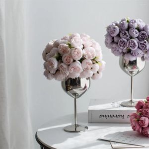 Decoratieve bloemen 27 hoofden kunstmatige roos pioen bruids boeket voor thuisfeestje tafel diy decor nep bruiloft decoratie
