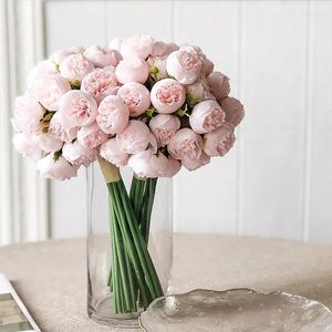 Fleurs décoratives 27 têtes artificielles pivoines en soie Bouquet de luxe décoration de la maison Table fleur pographie accessoires fausse mariée de mariage