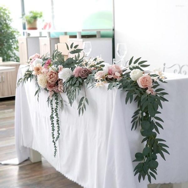 Flores decorativas 270 cm Boda de lujo Decoración artificial Banquete Evento Organizar Corredor de mesa Floral Rosa Bola Centros de mesa Telón de fondo Prop