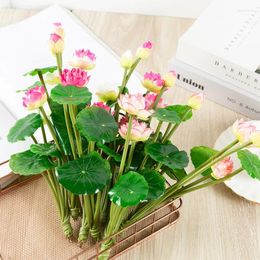 Fleurs décoratives 27 cm Panjang Lotus Campuran Warna Bunga Buatan Manusia Hidup Lily Air Mikro Lanskap pour Pernikahan Kolam Taman Palsu