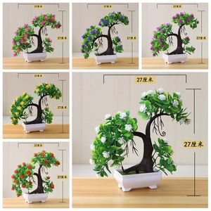 Flores decorativas 27x27cm Pequeño árbol verde artificial con bonsái en maceta Hogar Jardín Sala de estar Dormitorio Decoración de escritorio Plantas falsas