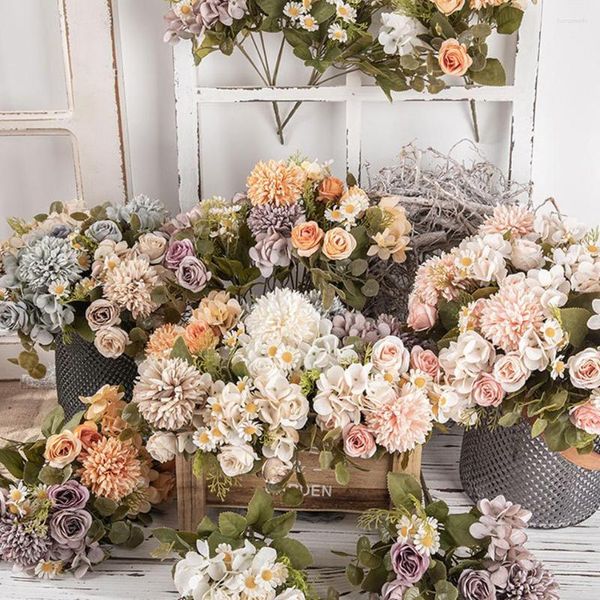 Fleurs décoratives 28 cm camomille artificielle Rose automne décoration mariage bouquet de mariée décor à la maison fête affichage fleur Flowe