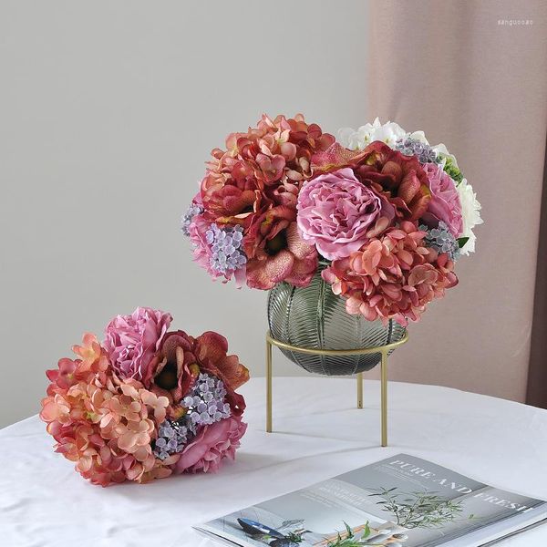 Fleurs décoratives 28CM artificielles attachées à la main, Lotus argenté tenant un Bouquet de boules brodées, accessoires de mariage minimalistes pour la maison