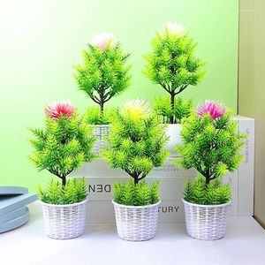 Decoratieve bloemen 28 cm kunstmatige dennenplanten bonsai nepboom ornamenten plastic simulatie groene plant voor thuiskantoor bureaubladdecoratie