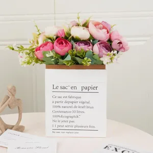 Fleurs décoratives 29cm fleur artificielle thé Rose Bouque décor à la maison pour mariée tenant Bouquet de mariage bricolage faux Arrangement