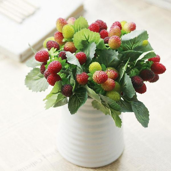 Fleurs décoratives 29CM plante artificielle avec 9 têtes de fraises et de mûres en soie pour la décoration de la maison