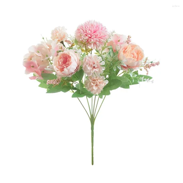 Fleurs décoratives 2Bunches Home El Po Props Carnation Artificial Flower Bouquet Arrangement réaliste Fake Peony Silk Hortengea Bureau