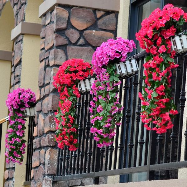 Fleurs décoratives 2 paquets de vigne extérieure artificielle sans décoloration faux pour jardin porche fenêtre boîte décoration jardinières suspendues décor à la maison