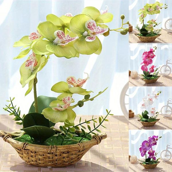 Fleurs décoratives 2 fourchettes papillon artificiel orchidée fleur bonsaï plantes pot en bois noël mariage fête d'anniversaire décoration de la maison faux