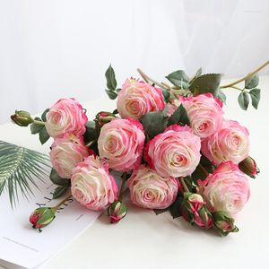 Fleurs décoratives 2 têtes fleur artificielle soie thé Rose 60 cm compétence cuite fausse plante maison jardin fête décoration accessoires noël