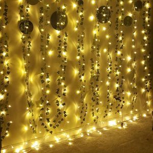 Fleurs décoratives 2M / 20 LED Plantes artificielles Canne lumineuse Feuille verte Lierre Vigne Fée Guirlande lumineuse pour la décoration de bricolage de mariage à la maison