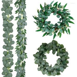 Fleurs décoratives 2m vignes d'eucalyptus artificielles fausses plantes lierre pour mariage soie guirlande suspendue rotin maison jardin vertical decorati
