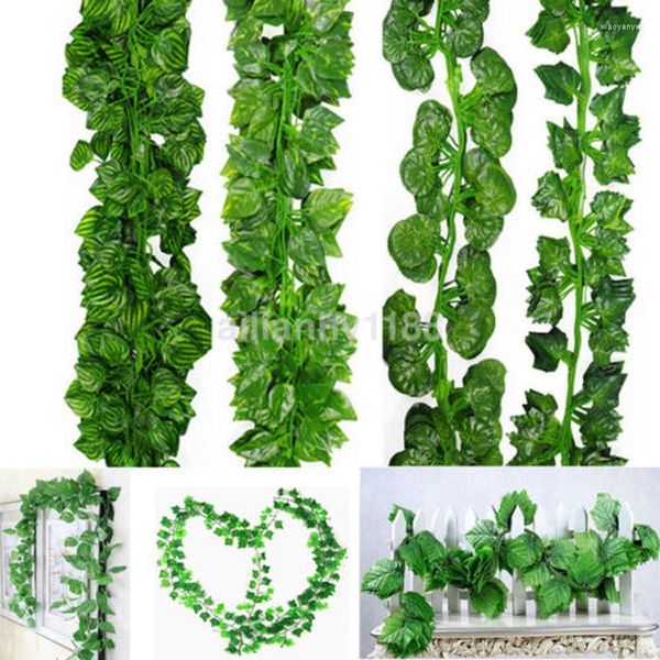 Fleurs décoratives 2 m Artificielle Raisin Faux Plante Verte Feuille De Lierre Vigne Pour La Maison De Mariage Décoration DIY Suspendu Guirlande Fleur