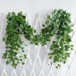 Fleurs décoratives 2m plante artificielle feuilles de rotin vigne Pothos Creeper extérieur jardin décoration de la maison guirlande en plastique