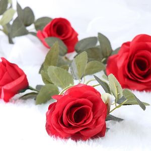 Fleurs décoratives 2M artificielle rouge Rose fleur lierre vigne décor de mariage vraie touche soie chaîne avec des feuilles pour la maison pendaison guirlande
