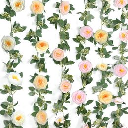 Decoratieve bloemen 2m kunstmatige roos Ivy Vine slingerhangende touw voor muur romantische trouwhuisfeestdecoratie