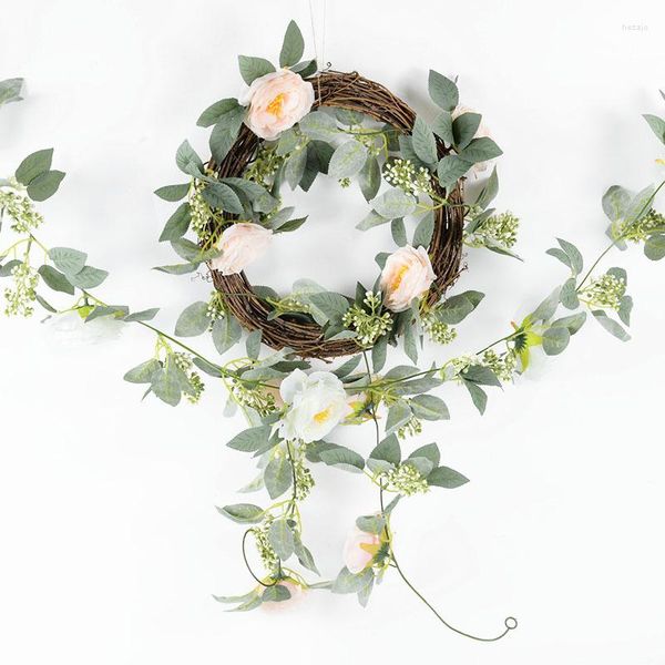 Flores decorativas 2m Artificial Rose Vine Boda Decoración de la habitación del hogar Guirnalda Plástico Seda Fake Green Plant Flower Diy Garden Ivy Decor