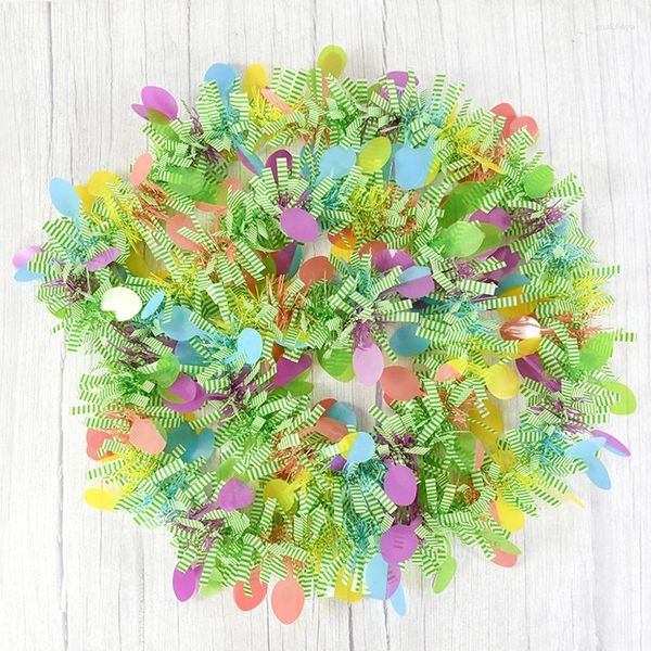 Flores decorativas 2M Guirnalda colgante de Pascua Adorno de oropel a rayas DIY Guirnalda Artesanía Primavera Decoración del hogar Fiesta de cumpleaños Regalo para niños