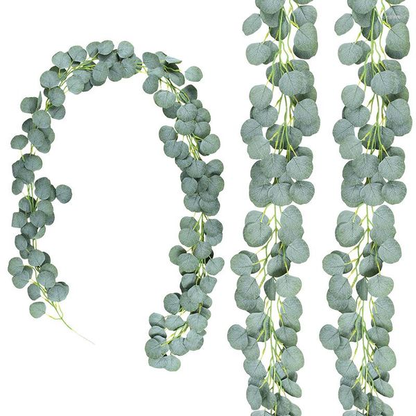 Fleurs décoratives 2M Vert Eucalyptus Guirlande Artificielle Faux Glycine Feuille De Soie Vignes Faux Plantes De Noce Arc Décor Rotin