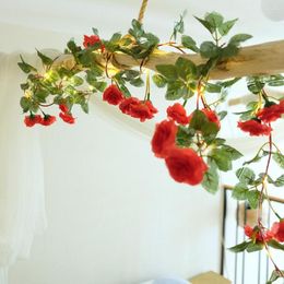 Decoratieve bloemen 2m LED Artificial Silk Rose Flower Rattan Vine String Licht Nep Lights Garland voor thuisbasisdecoratie