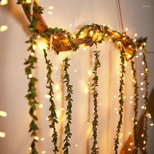Decoratieve bloemen 2m LED kunstmatige wijnstok met lichtgroene bladeren Ivy Garland voor kamer gordijn decor hangende planten batterij aangedreven