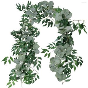 Fleurs décoratives 2M Mixte Artificielle Argent Dollar Eucalyptus Feuilles Et Saule Vigne Guirlande Arche De Mariage Fond Vert Guirlande