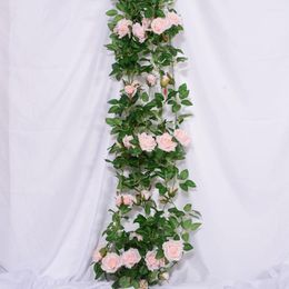 Decoratieve bloemen 2m Rose kunstmatige wijnstok kerstslinger hangt voor bruiloft woning boog decoratie rattan nep planten bladeren bloem