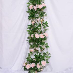 Fleurs décoratives 2M Rose Vigne Artificielle Guirlande De Noël Suspendue Pour Mariage Maison Arch Décoration Rotin Fausses Plantes Feuilles Fleur