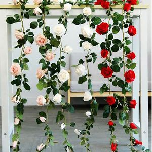 Fleurs décoratives 2m soie artificielle rose fleur lierre vigne feuilles vertes chaîne pour la décoration de mariage à la maison fausses plantes suspendues guirlande