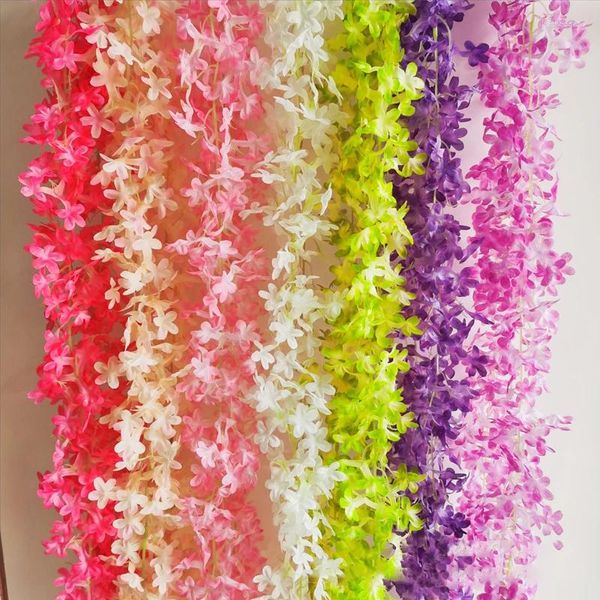 Fleurs décoratives 2M soie orchidée rotin chaîne fleur artificielle vigne pour la maison arc de mariage décoration de jardin suspendu guirlande mur faux