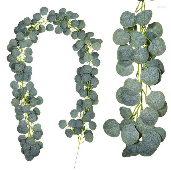 Flores decorativas 2m Eucalipto simulado Vines Forest Bosque Fondo de boda Plantas verdes Hojas densificadas