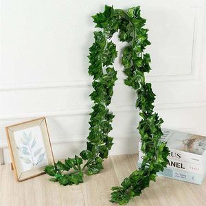 Fleurs décoratives 2 m simulé lierre vert fausses feuilles guirlande plante vigne feuillage décor à la maison suspendus rotin chaîne mur plantes artificielles