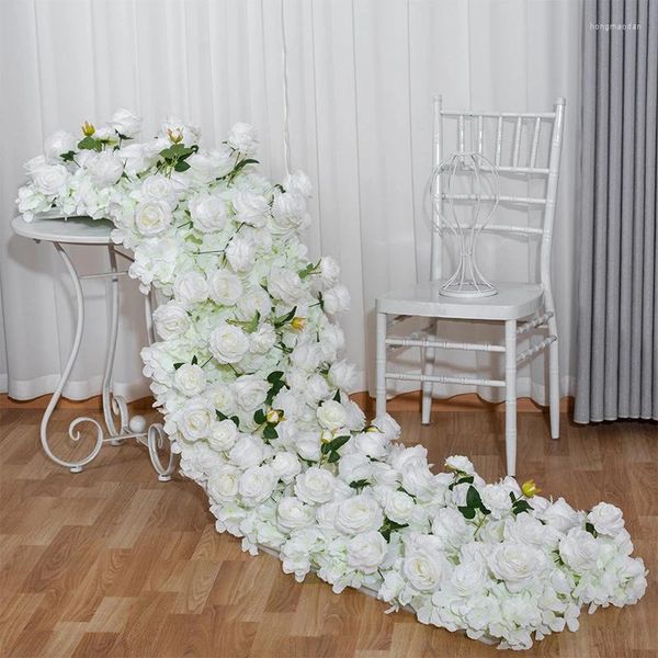 Fleurs décoratives 2m Table de fond de mariage Table Runner Flower Strip Rose Greenery Arrangement floral événement Party Arch Decor Row Window Affichage