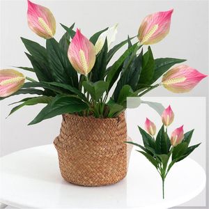 Fleurs décoratives 2Pack Anthurium artificiel vrais Bouquets Simulation réaliste mariage Tropical pour centres de table