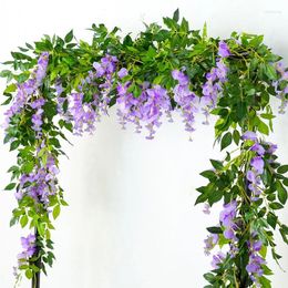 Fleurs décoratives 2pc 2m Wisteria vigne artificielle Garland Plantes de mariage Arc décoration fausse plante feuille de rotin fleur de mur de pavillon Ivy