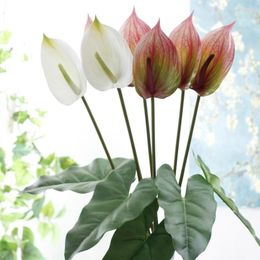 Flores decorativas 2Pc Impresión 3D Látex Palma Anthurium Decoración artificial para el hogar Arreglo de flores falsas Boda Fiesta Evento Decoración floral