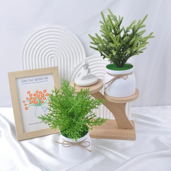 Fleurs décoratives 2pc 4,72 pouces de pin vert simulées plante en pot avec pot blanc pas besoin d'arroser la décoration de table d'accueil