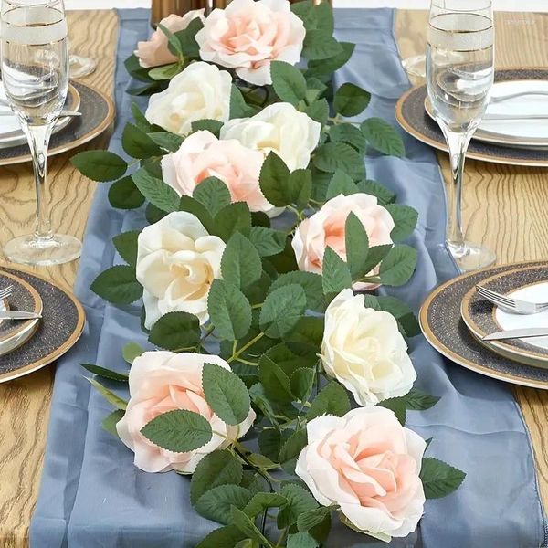 Fleurs décoratives 2pc 74,8 pouces 7 tige de vigne rose tête en soie et plastique durables