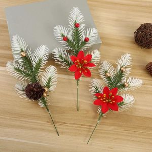 Decoratieve Bloemen 2Pc Kunstmatige Kerst Rode Bes Dennenappel Tak DIY Ambachten Ornamenten Voor Kerstboom Krans Feest Huwelijksgeschenken doos