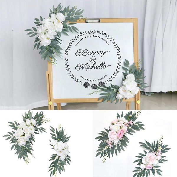 Flores decorativas 2 PC Kit de arco de boda artificial Boho Dusty White Pink Eucalyptus Garland Drapes para decoración de bienvenida de bienvenida