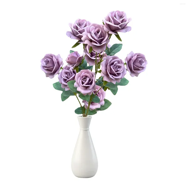 Fleurs décoratives 2pc Single 6 Head Rose Long Pole Flanelle Festival de mariage Artificiel Forewinkin Thanksgiving Table Table décorations