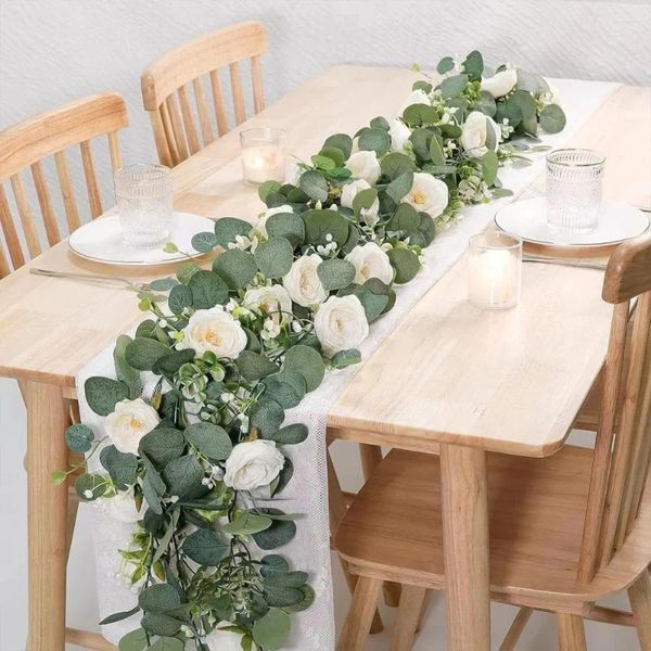 Flores decorativas 2 uds 180CM guirnalda de vid rosa cestas colgantes de flores plantas guirnalda de hojas artificiales blancas para decoración de boda