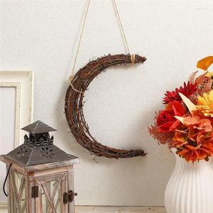 Decoratieve bloemen 2 stks 20/25cm Maanvorm Rattan krans Diy Handgemaakte wijnstokring Ring frame Kerstfeestdecoratie